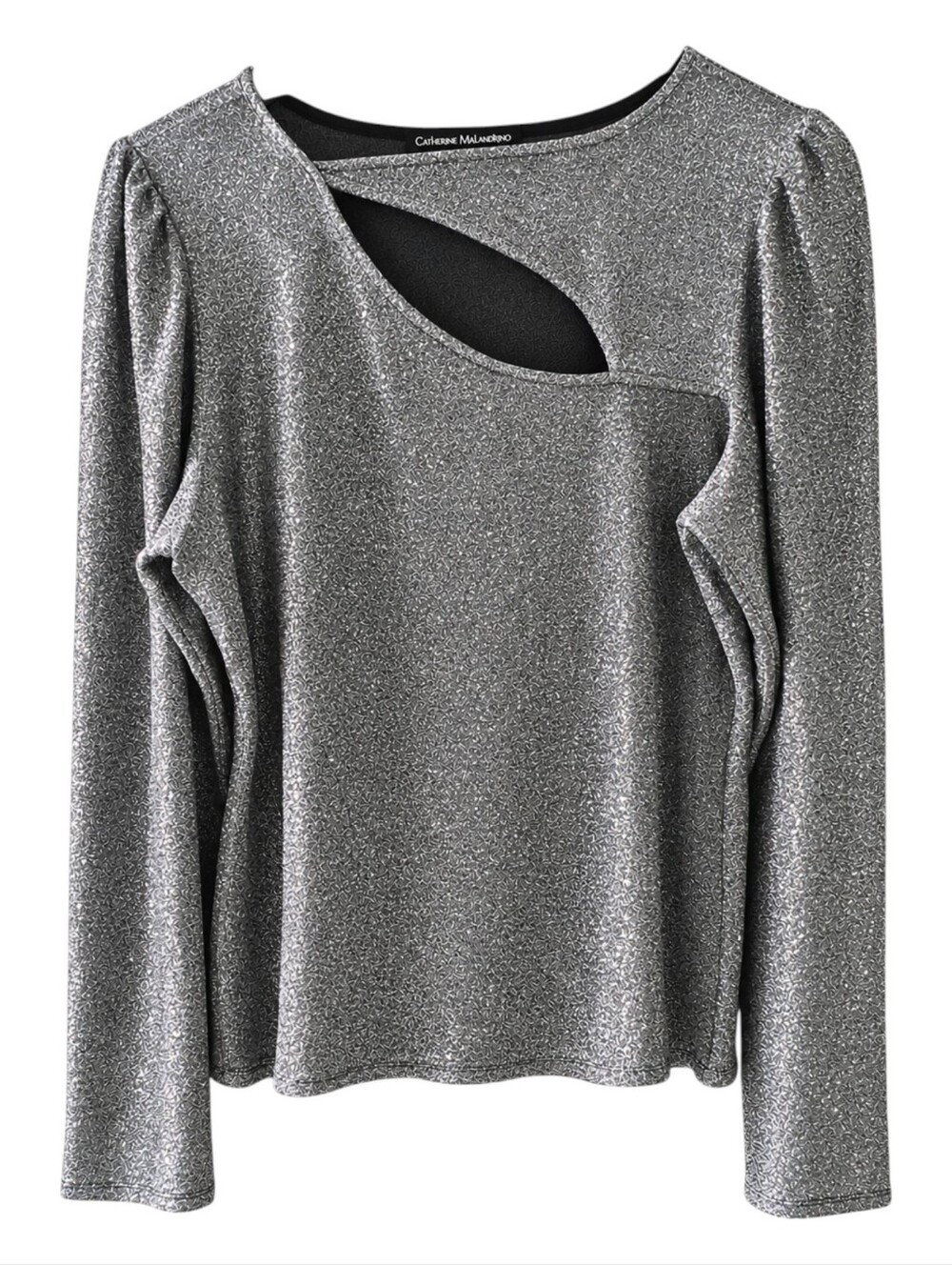 Catherine Malandrino Silver Shimmer Metallic Asymmetrical Long Sleeve Blouse XL